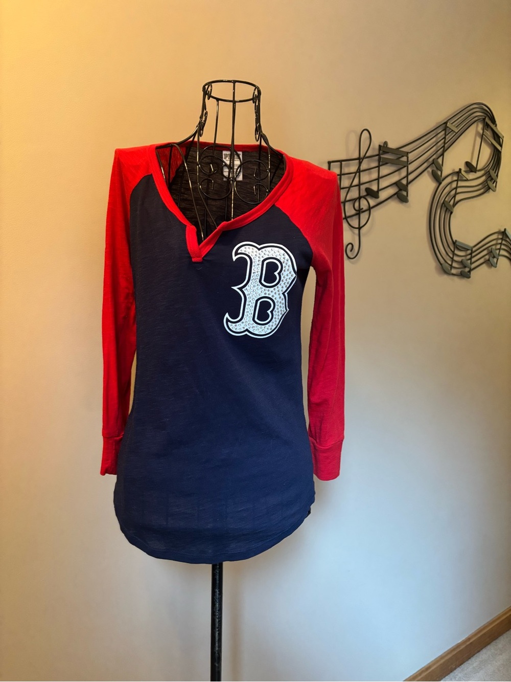 PINK Victoria's Secret Navy and Red Long-Sleeve Baseball Tee - Picture 1 of 4